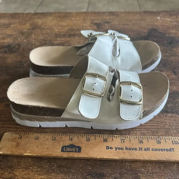 Rialto Womens Farina Sandals 8.5 White Slip On Slides Comfy Cork Wedge Platform - Picture 10 of 11